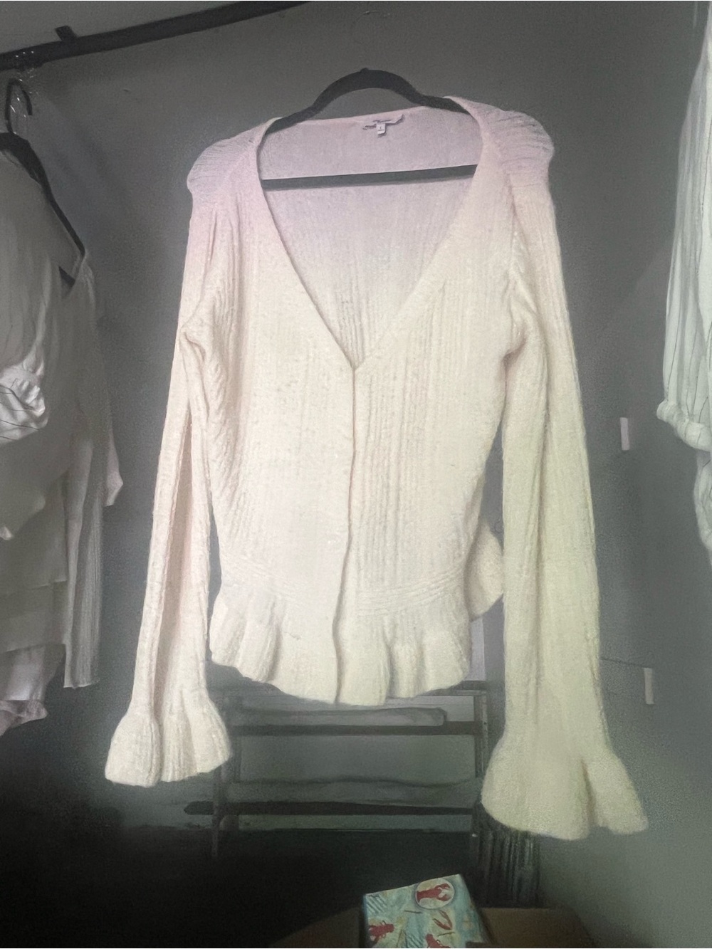 Cream V-Neck Peplum Knit Sweater